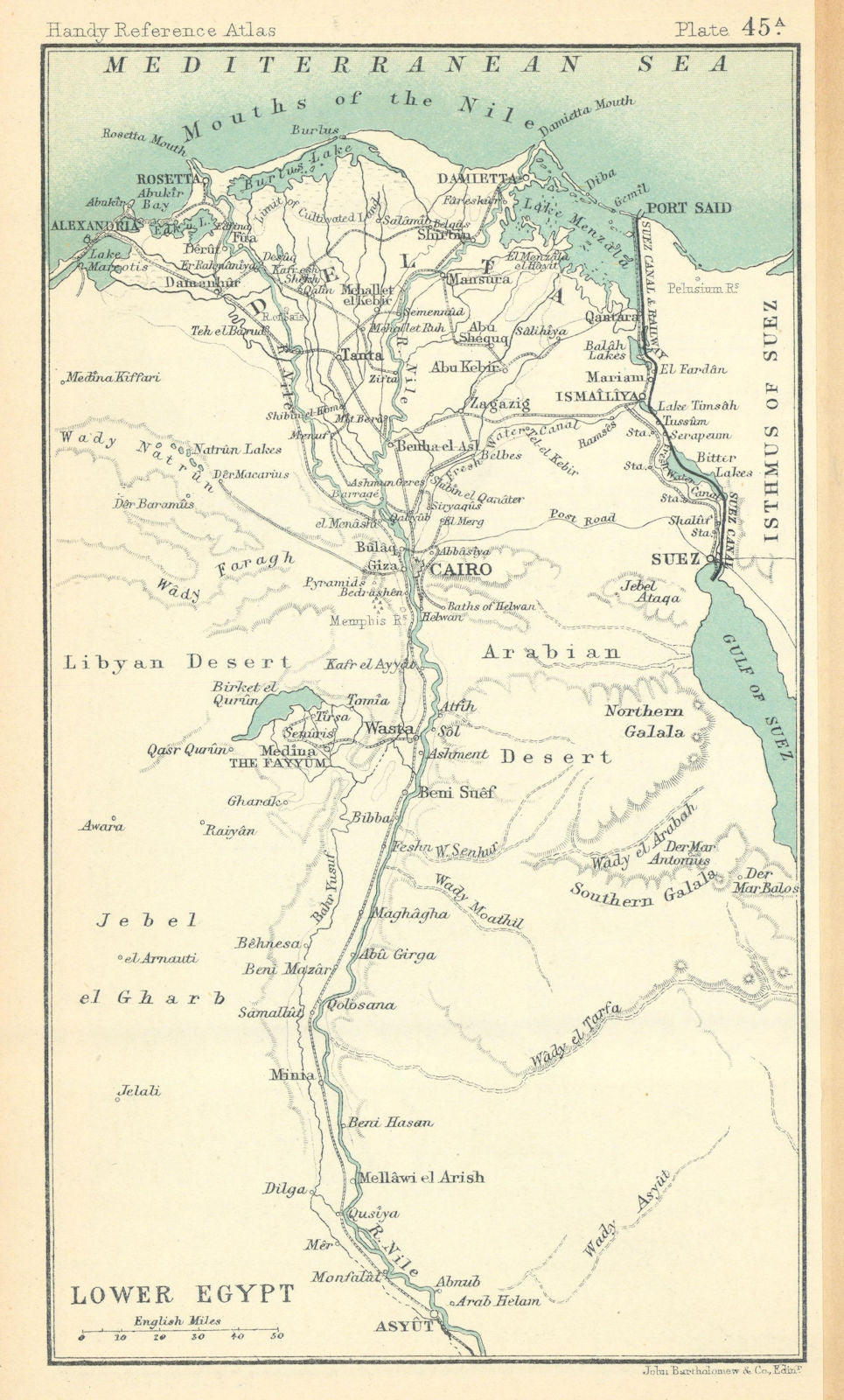 Lower Egypt. Nile valley & delta. BARTHOLOMEW 1909 old antique map plan chart