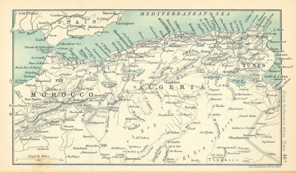 North Africa. Maghreb Morocco Algeria Tunisia. BARTHOLOMEW 1909 old map