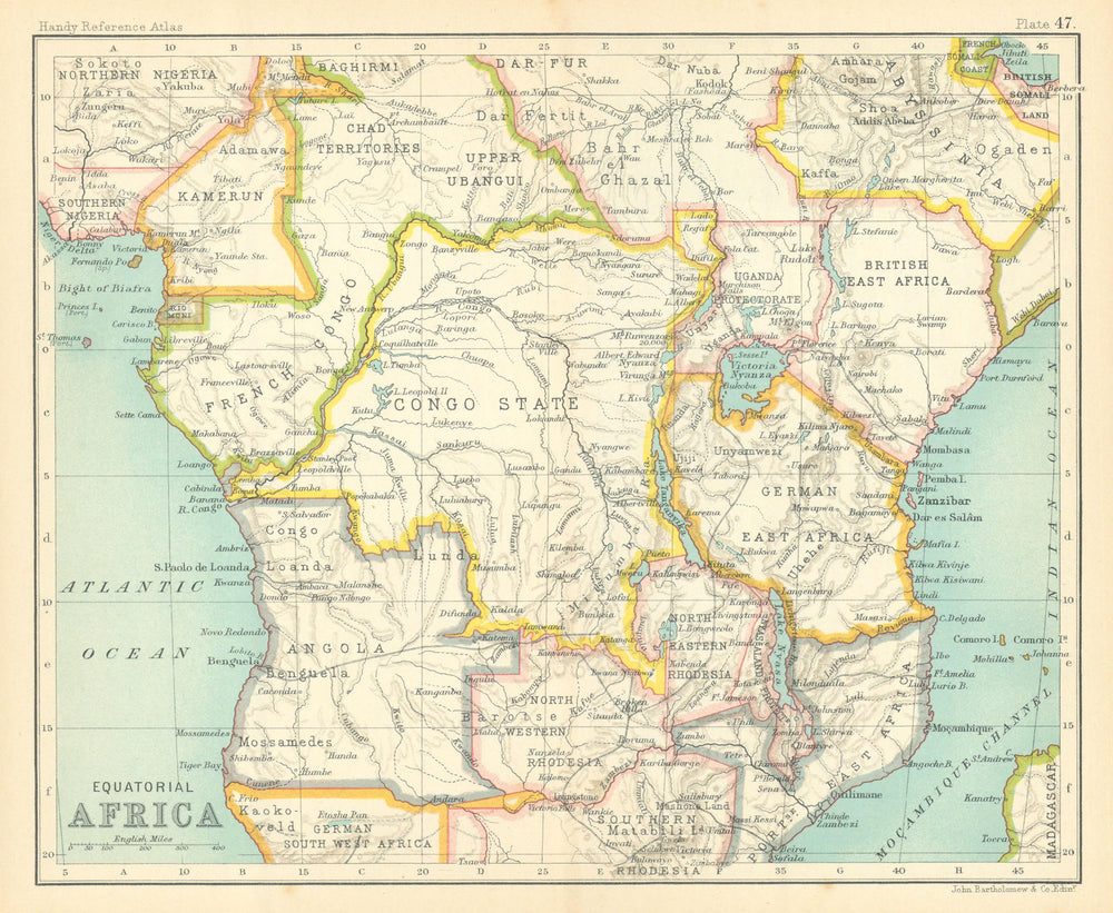 Colonial Equatorial Africa. Congo State. Kenya Tanzania. Central Africa 1909 map