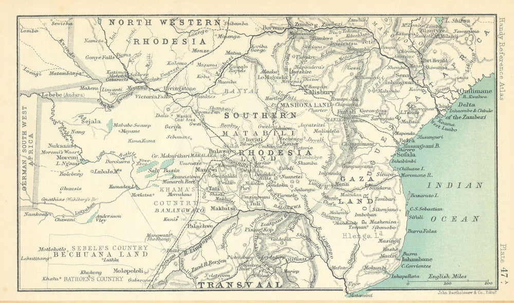 South East Africa. Rhodesia Salisbury Transvaal. BARTHOLOMEW 1909 old map