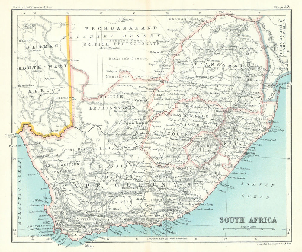 Cape Colony Bechuanaland Botswana. Southern Africa. BARTHOLOMEW 1909 old map
