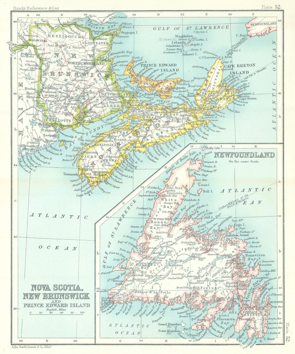 Nova Scotia New Brunswick Prince Edward Island Newfoundland. Canada 1909 map