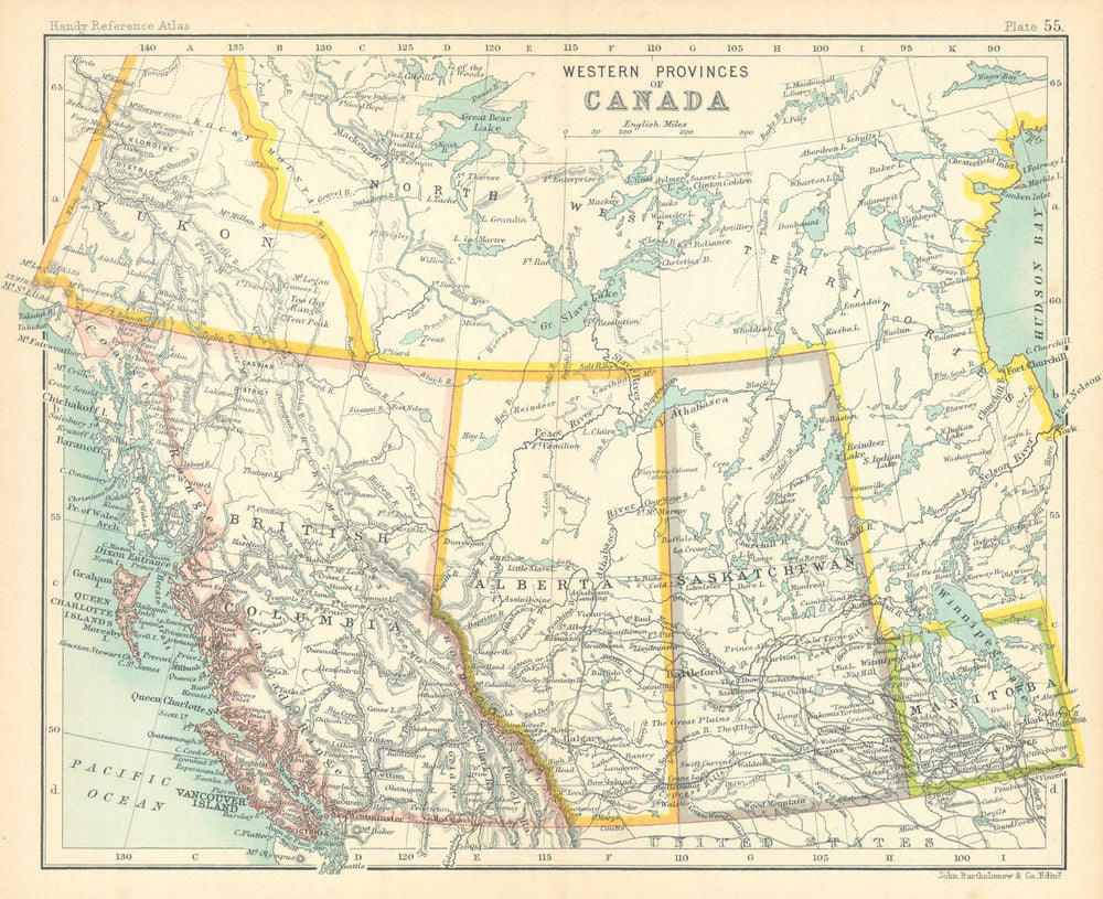 Western Canada. British Columbia Alberta Athabasca Manitoba 1909 old map