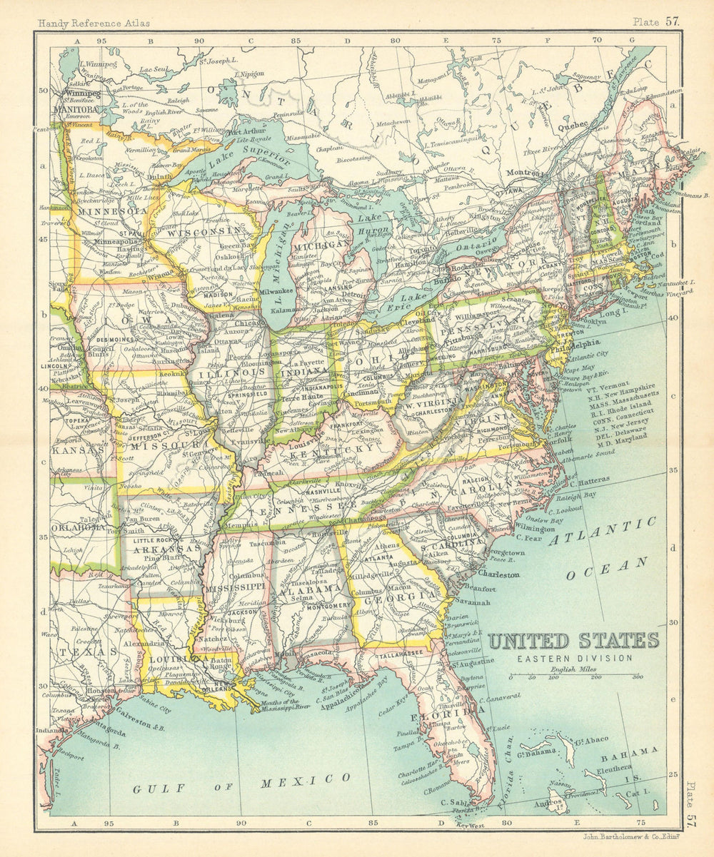 United States Eastern Division. USA. BARTHOLOMEW 1909 old antique map chart