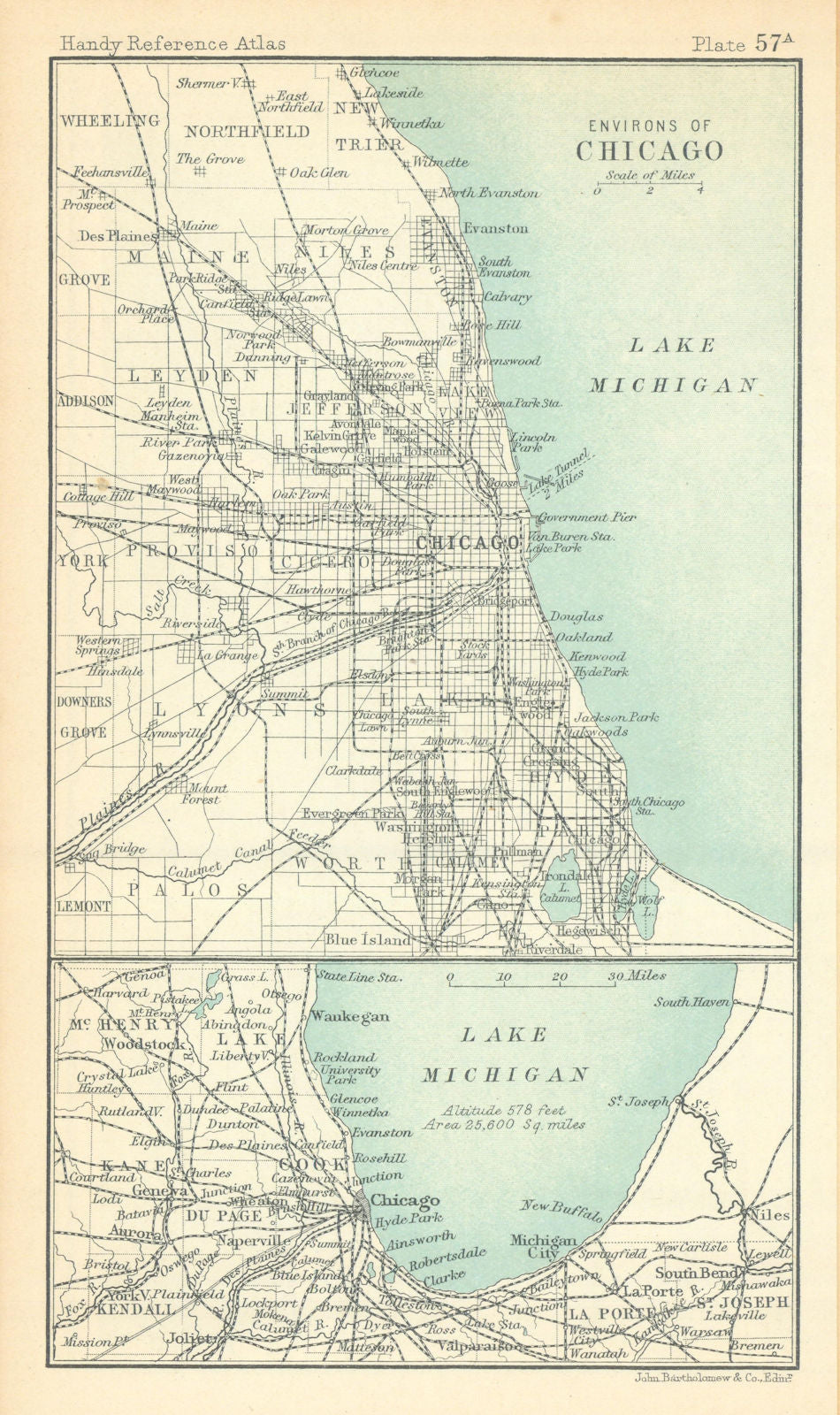 Environs of Chicago. Illinois. BARTHOLOMEW 1909 old antique map plan chart
