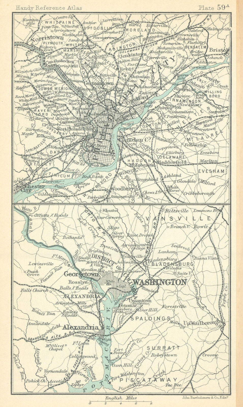 Environs of Washington DC & Philadelphia. BARTHOLOMEW 1909 old antique map