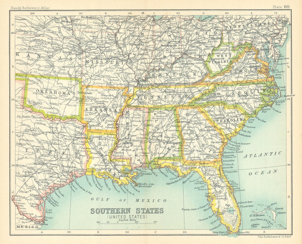 Southern States (United States). Deep South. Indian Territory. USA 1909 map