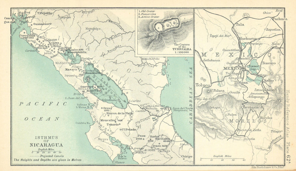 Isthmus of Nicaragua. Mexico City. Craters of the Turrialba 1909 old map