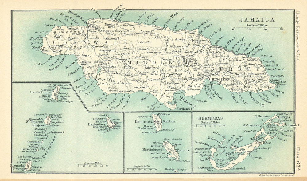 British West Indies. Jamaica Bermuda. St Vincent Barbados St Lucia 1909 map