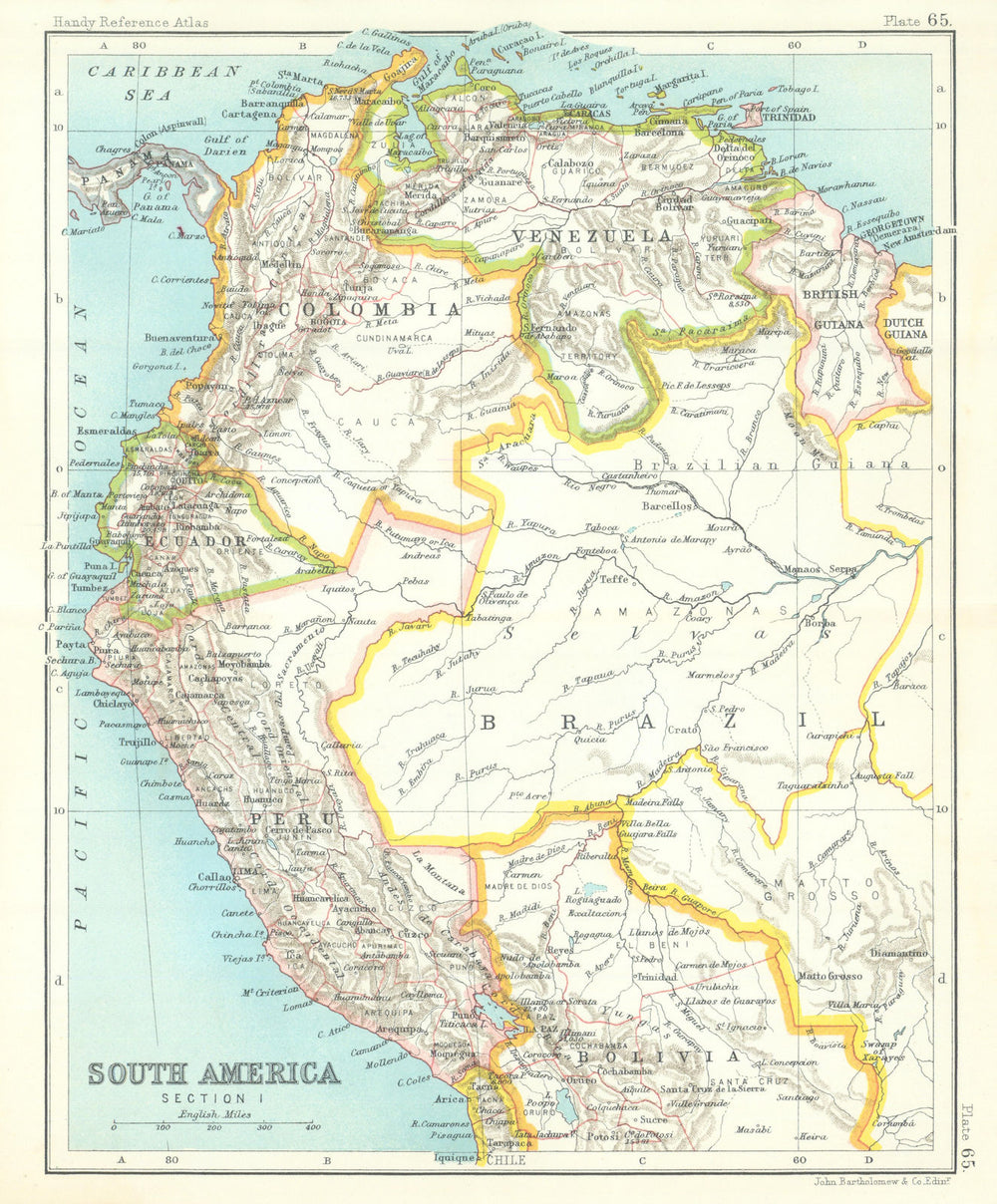 NW South America. Amazonia Ecuador Colombia Venezuela Peru 1909 old map
