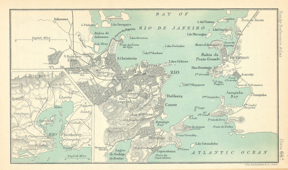 Rio de Janeiro town/city plan. Niteroi. Brazil. BARTHOLOMEW 1909 old map