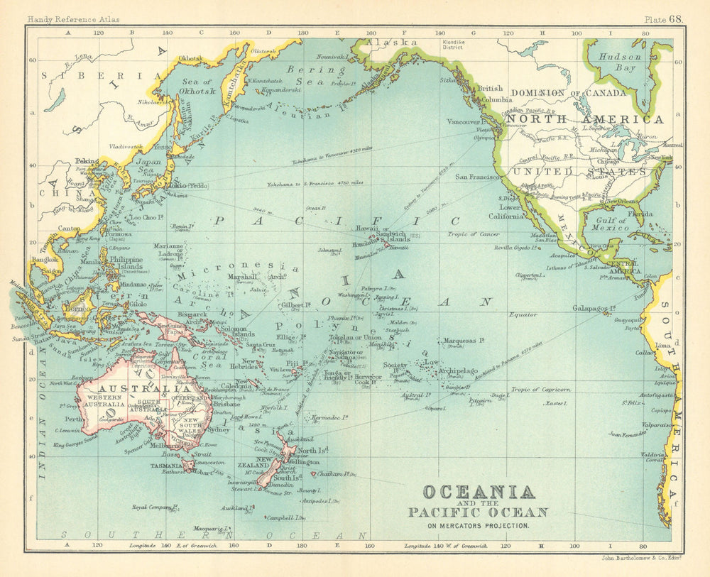 Oceania and The Pacific Ocean on Mercator's projection. Australasia 1909 map