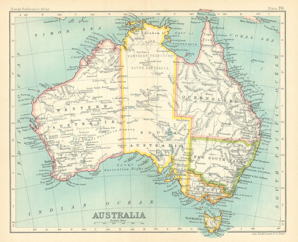 Australia. BARTHOLOMEW 1909 old antique vintage map plan chart