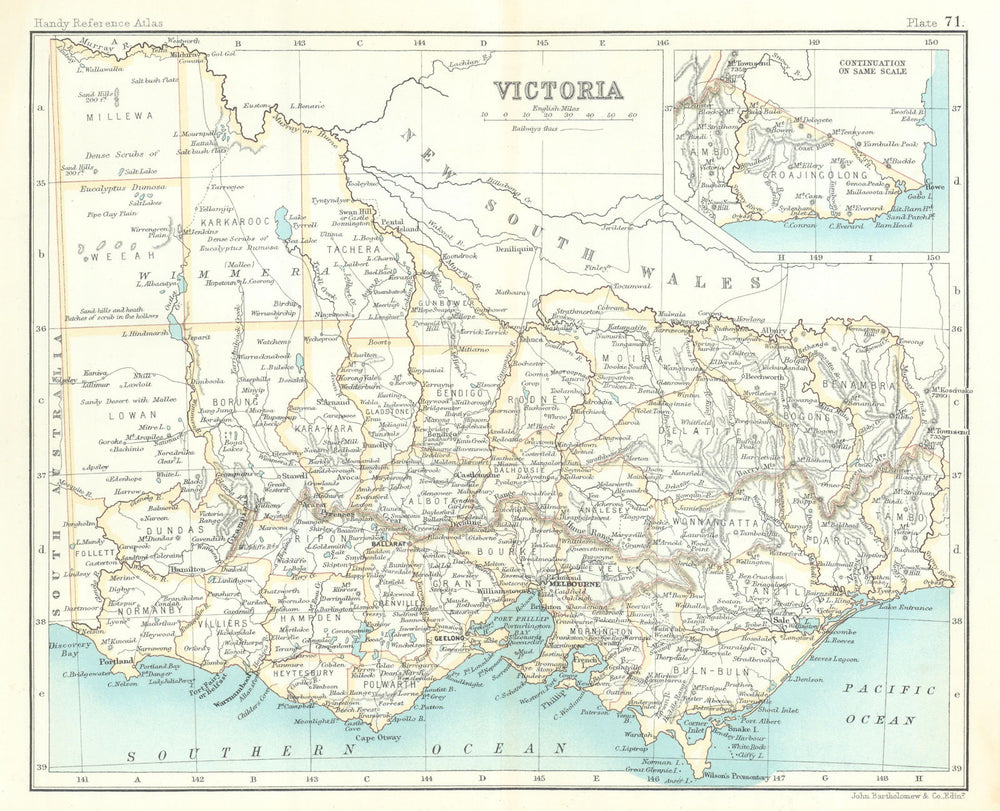 Victoria state map. Australia. BARTHOLOMEW 1909 old antique plan chart