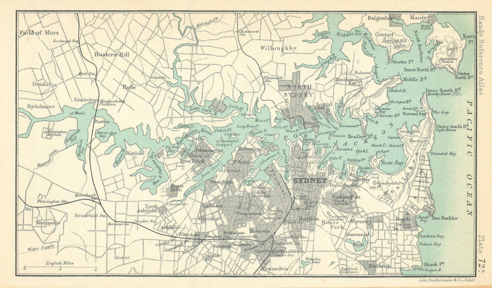Sydney vintage sketch map. Port Jackson. New South Wales. BARTHOLOMEW 1909