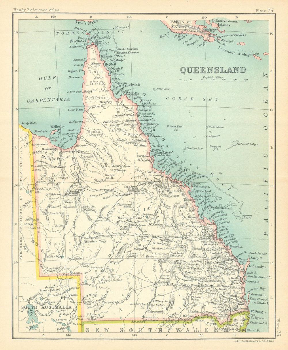 Queensland state map. BARTHOLOMEW 1909 old antique vintage plan chart