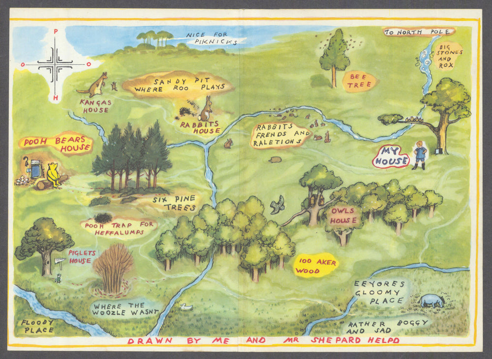 A Map of the Hundred Acre Wood in colour, by E.H. Shepard. Winnie-the-Pooh 1958