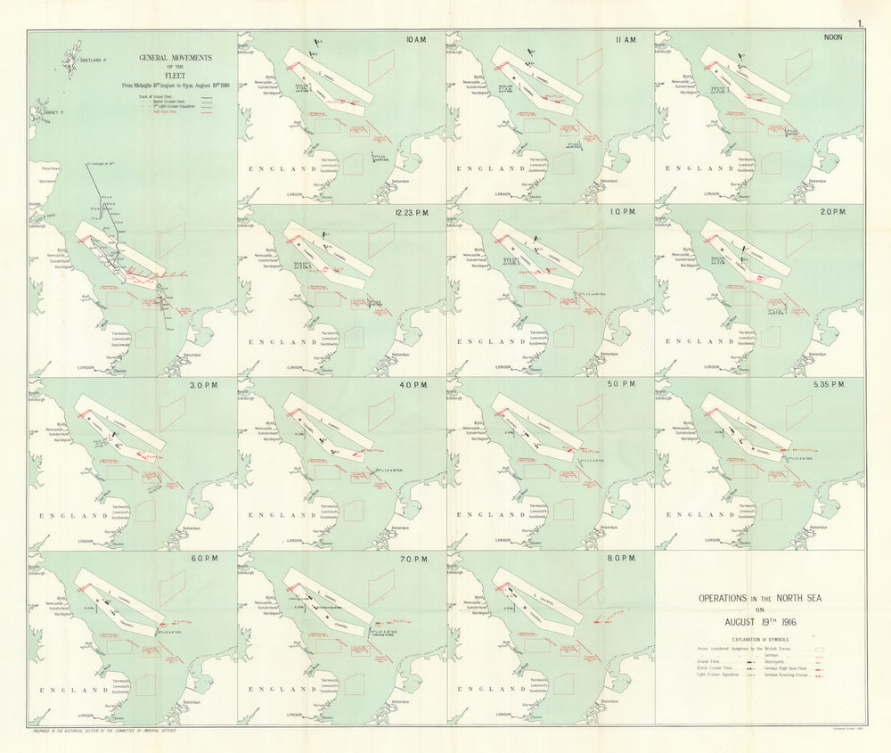 North Sea Naval Operations August 19th 1916. Final German Sortie of WW1 1928 map