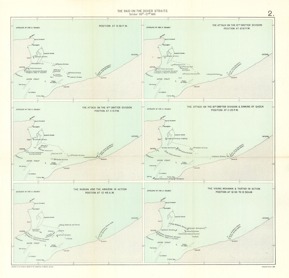 The raid on the Dover Straits, October 26th-27th 1916. First World War 1928 map