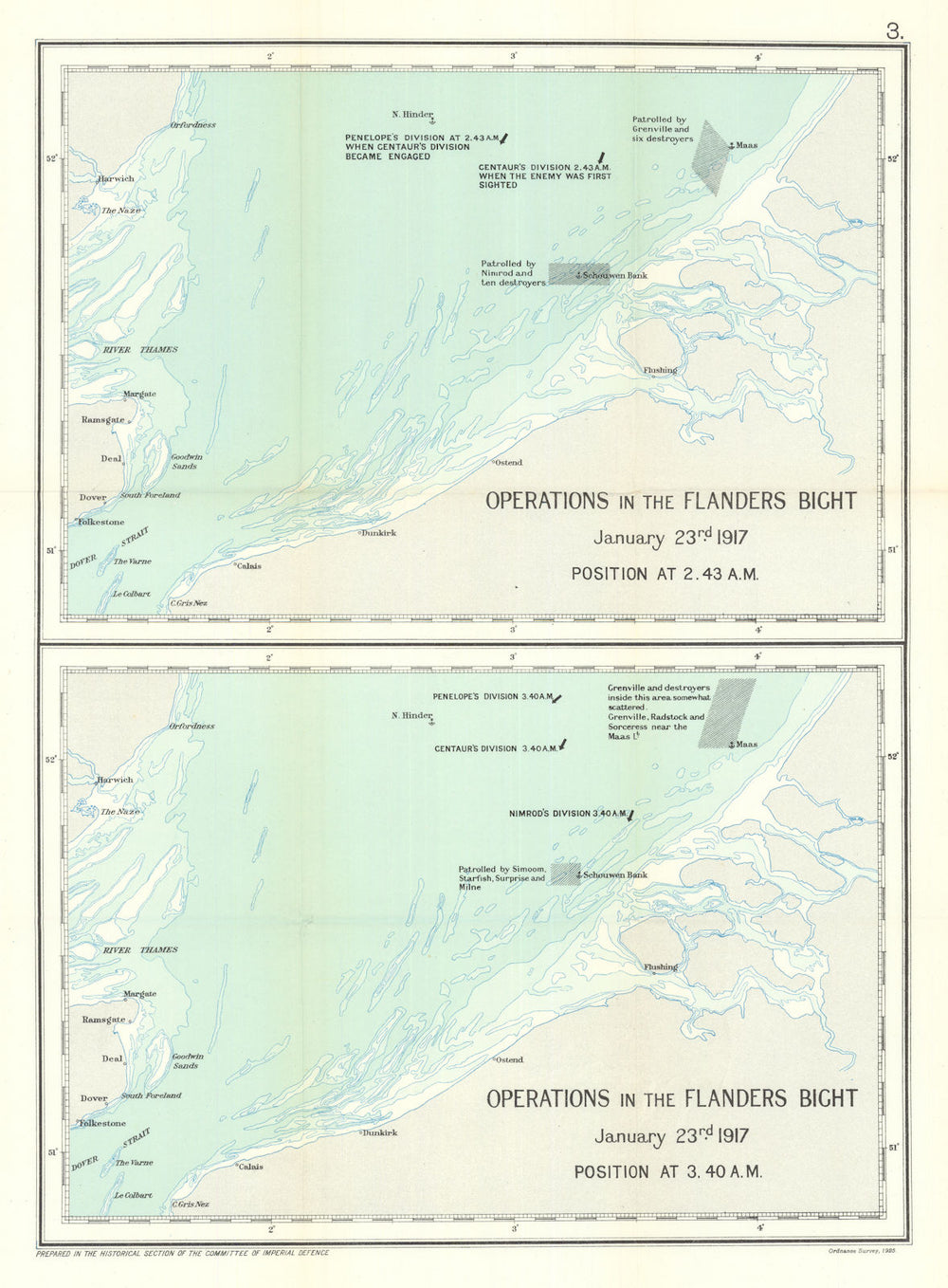 Operations in the Flanders Bight, January 23rd 1917. First World War 1928 map