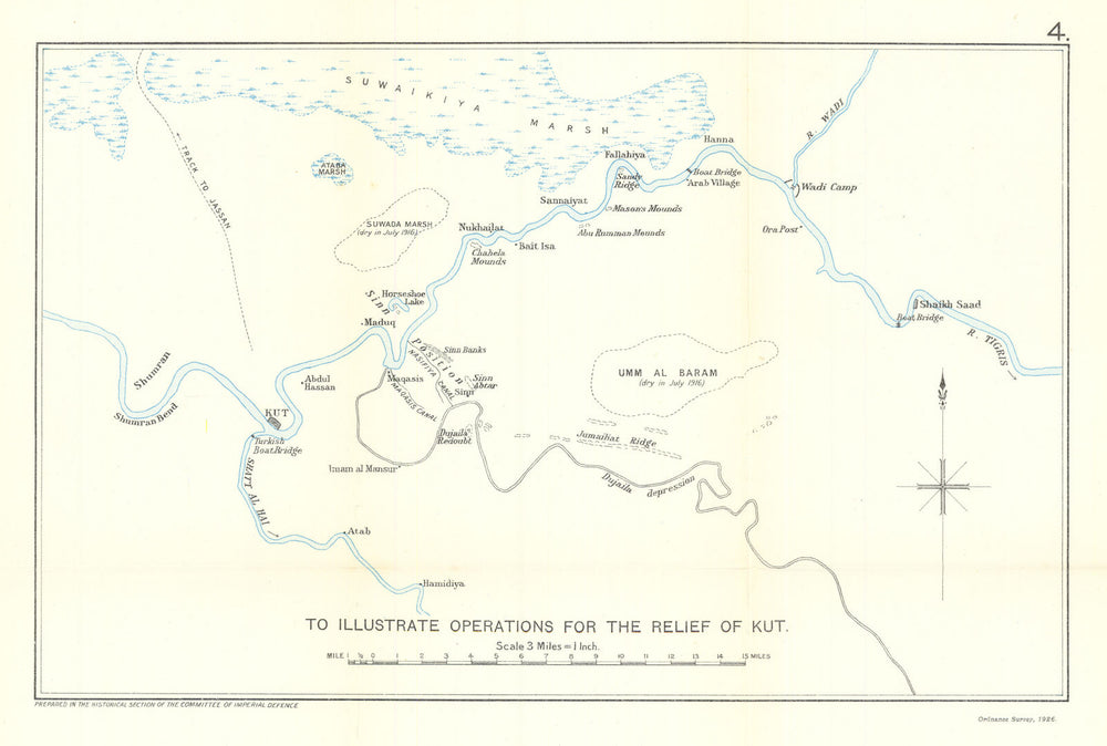 Map of operations for the relief of Kut 1916. Iraq. First World War 1928