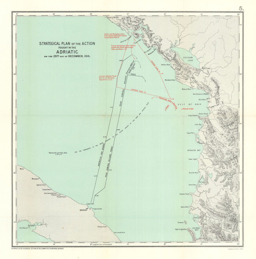 Battle of Durazzo Strategic Plan. Adriatic 29th December 1915. WW1 1928 map