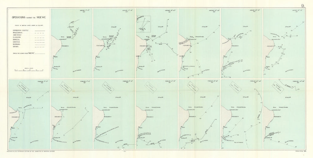 Operations against S.M.S. Möwe Jan-Feb 1917. Brazil Atlantic Ocean. WW1 1928 map