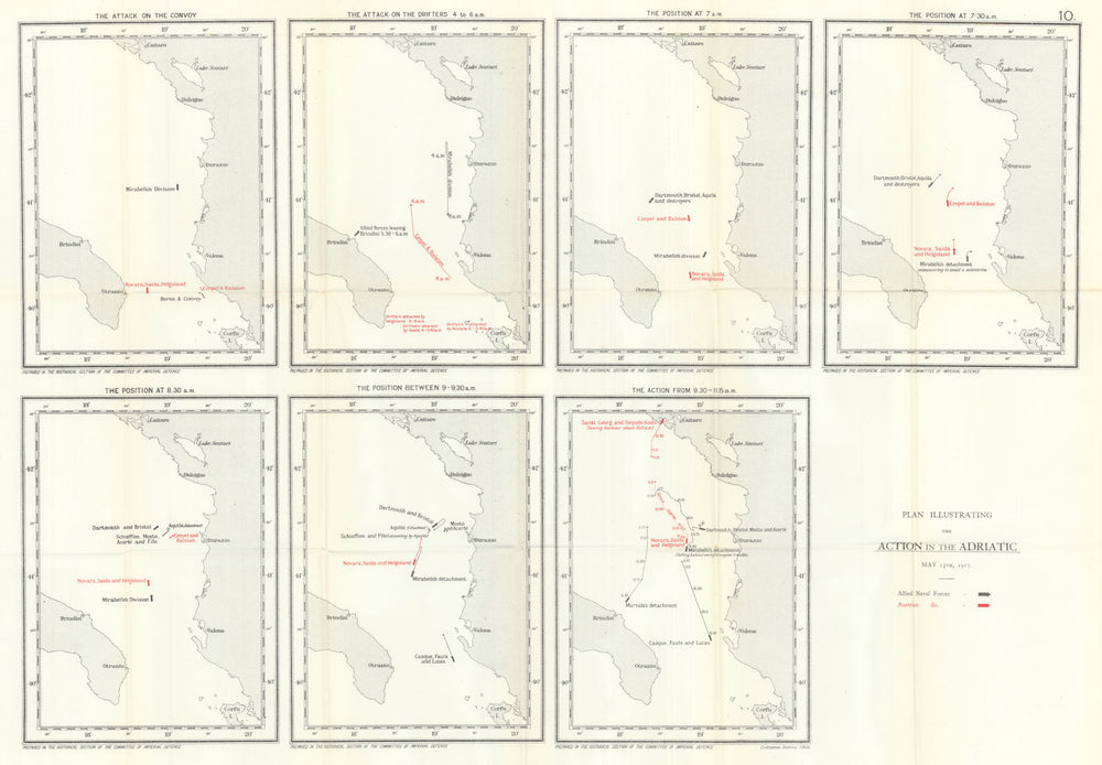 Battle of the Strait of Otranto, 15 May 1917. Adriatic. First World War 1928 map
