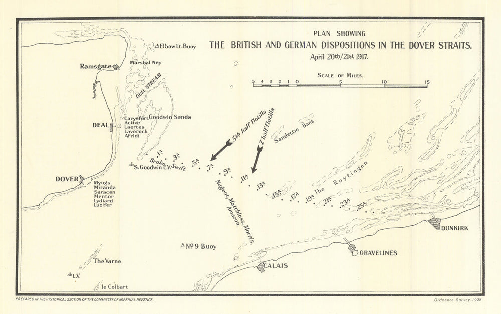 2nd Battle of Dover Straits. Naval dispositions 20-21 April 1917 WW1 1928 map