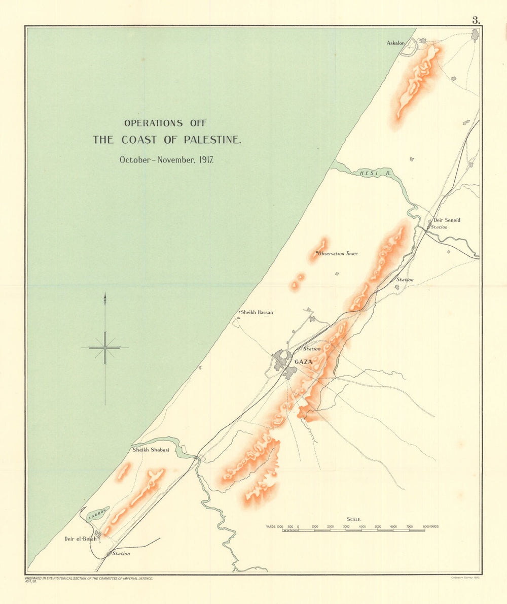 Gaza. Naval operations off the coast of Palestine, Oct-Nov 1917. WW1 1931 map
