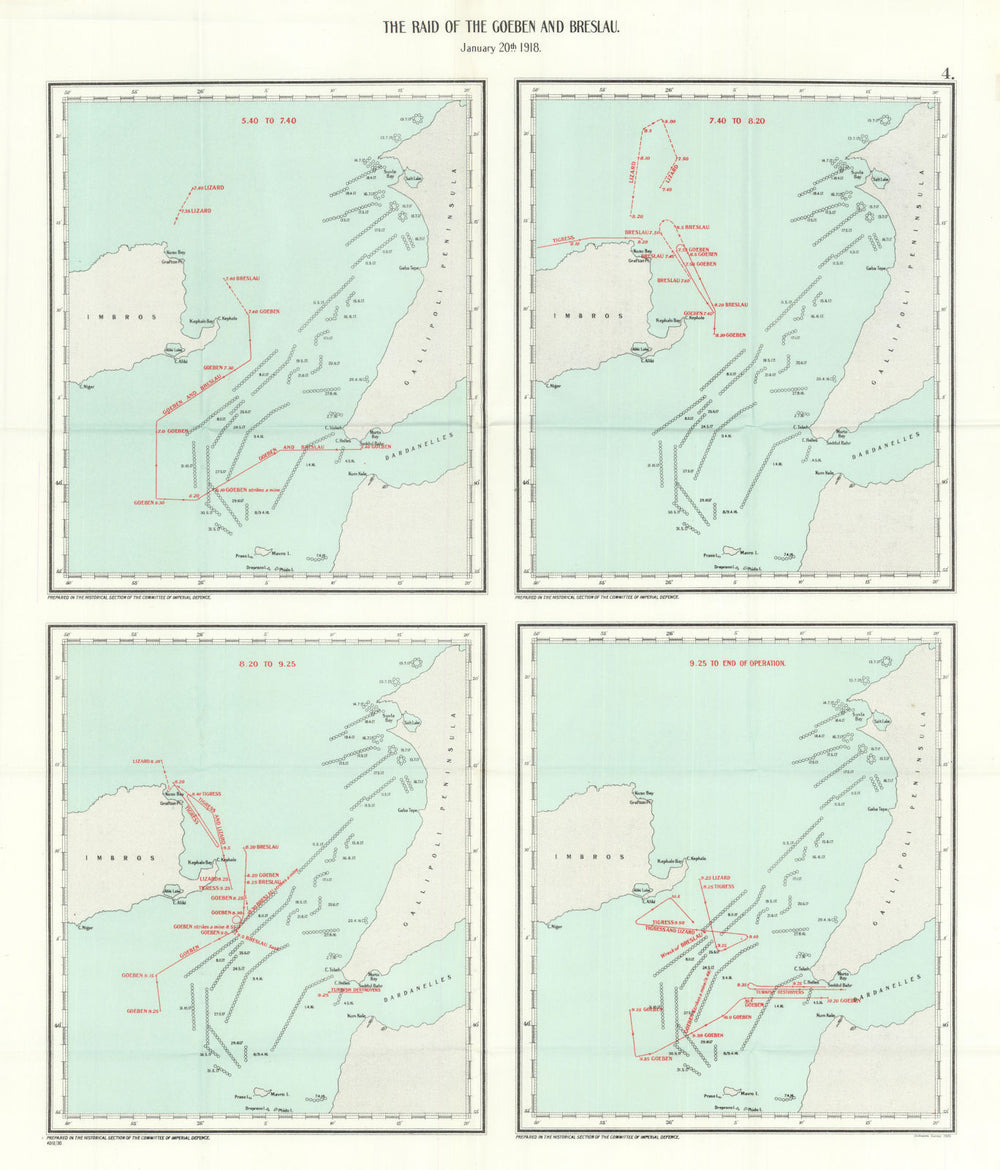 Battle of Imbros. Goeben & Breslau raid, 20 Jan 1918. Gallipoli. WW1 1931 map