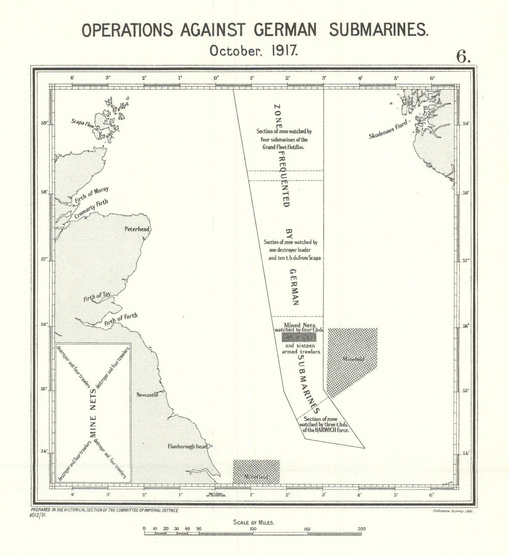 Allied anti U-Boat/submarine operations October 1917. North Sea. WW1 1931 map