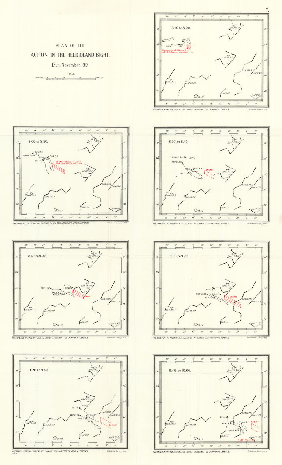 Second Battle of Heligoland Bight 17 November 1917. North Sea. WW1 1931 map