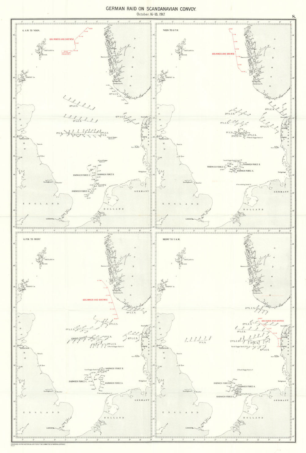 Action off Lerwick 17 October 1917. Scandinavian convoy raid. WW1 1931 old map