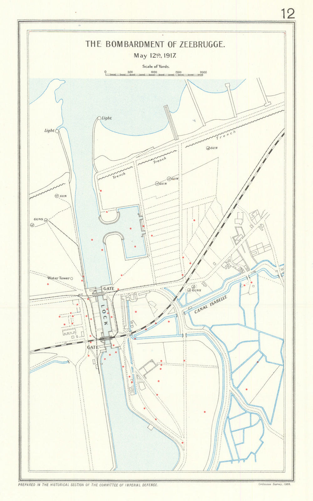Anti U-Boat bombardment of Zeebrugge 12 May 1917. First World War 1931 old map