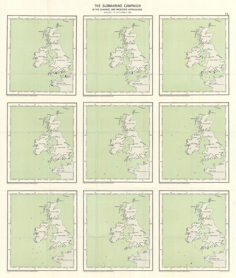 German U-Boat submarine campaign English Channel Jan-September 1918 WW1 1931 map