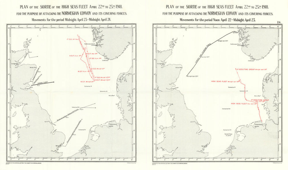 Norwegian Convoy April 22-25 1918. German High Seas Fleet plan. WW1 1931 map
