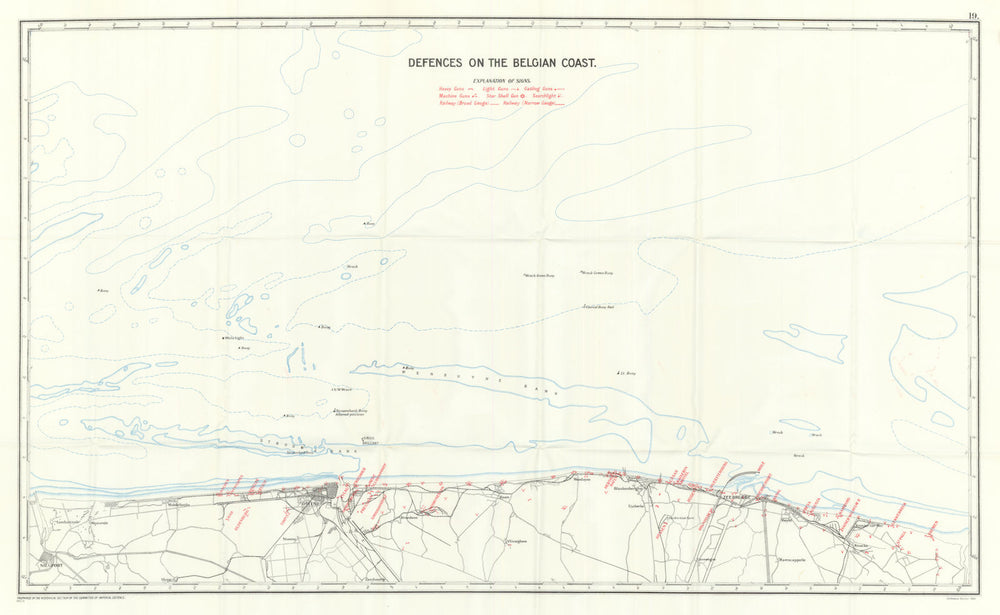 Ostend & Zeebrugge Raids 1918. German coast defences. First World War 1931 map
