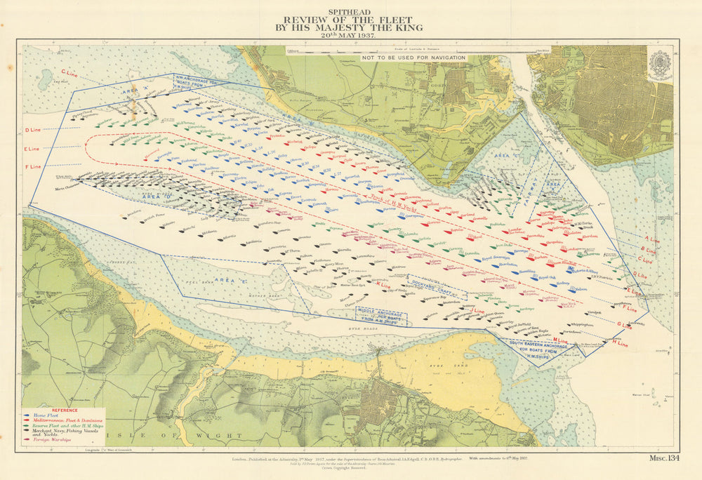 Spithead - Review of the Fleet by His Majesty the King. Admiralty 1937 old map
