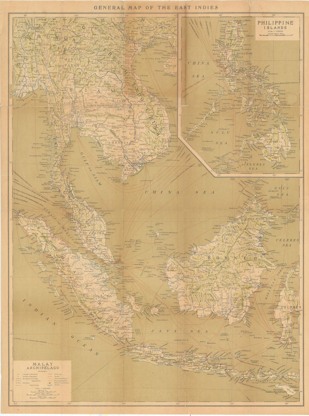 East Indies Malay Archipelago. Indochina Philippines Malaysia Indonesia 1920 map