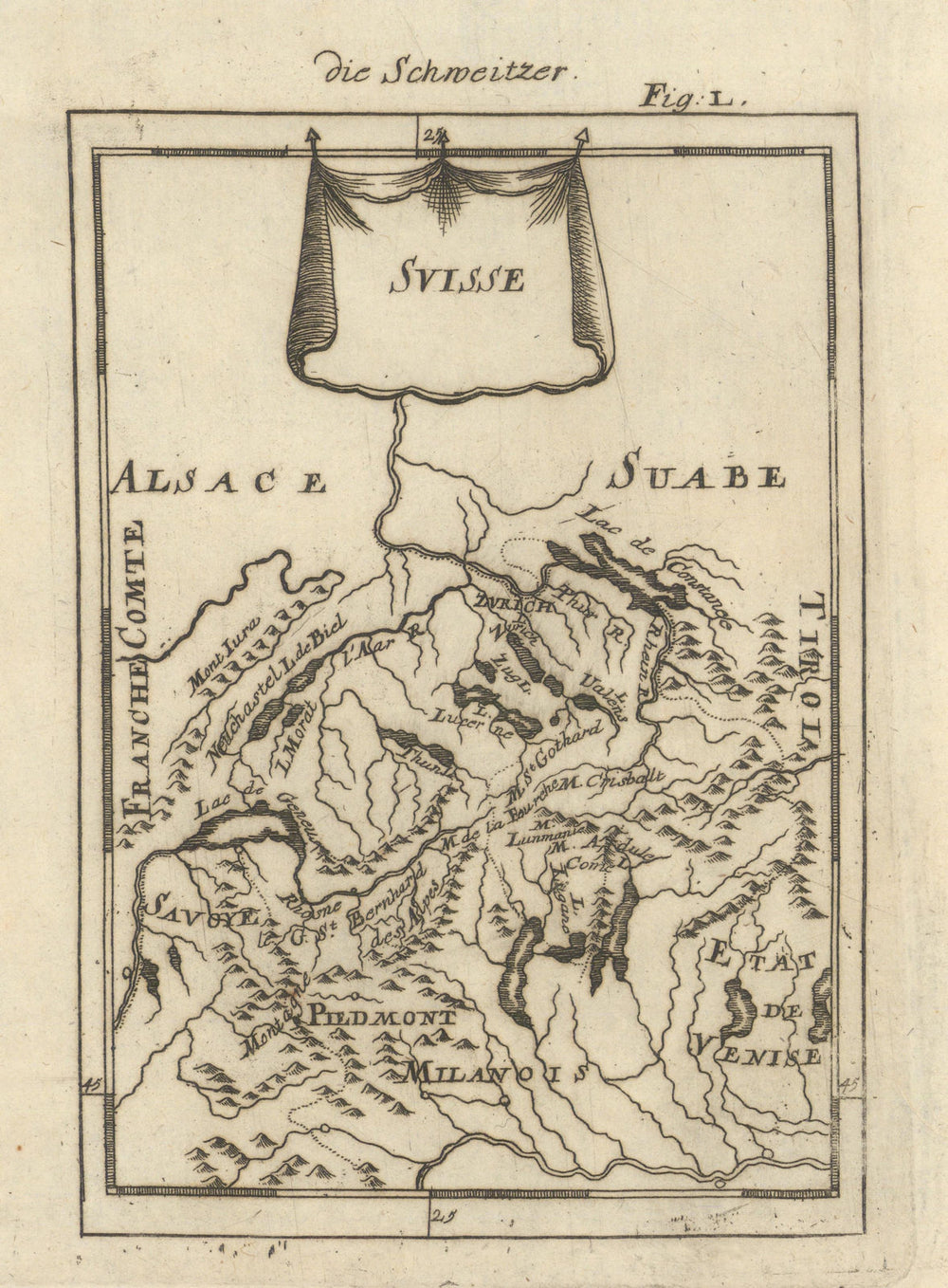 SWITZERLAND SCHWEIZ. Suisse. Die Schweitzer. MALLET 1684 old antique map chart