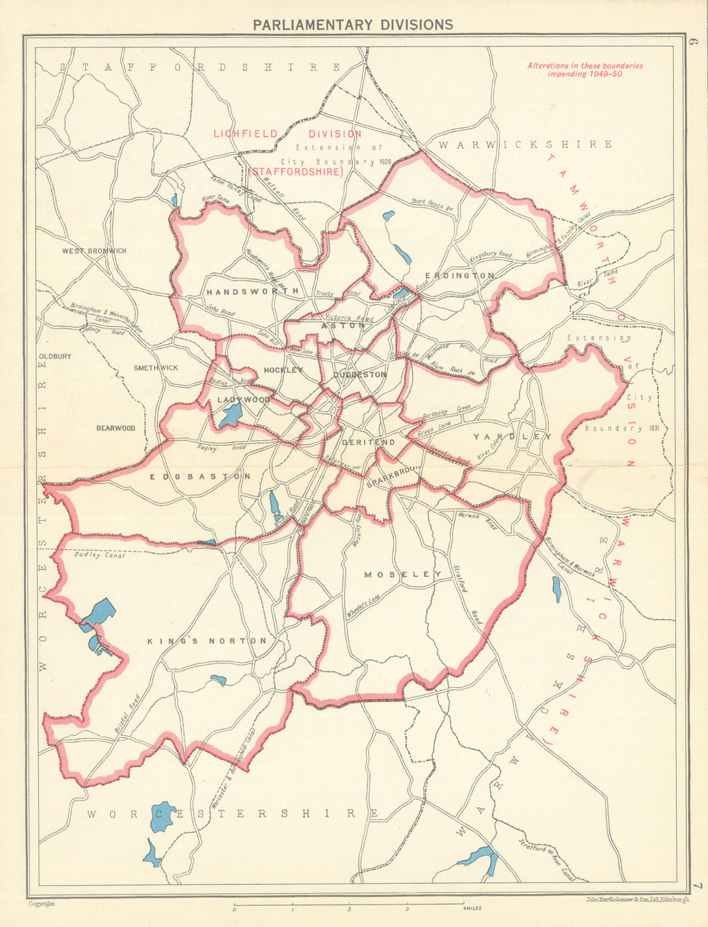 BIRMINGHAM Parliamentary Divisions constituencies 1949 old vintage map chart