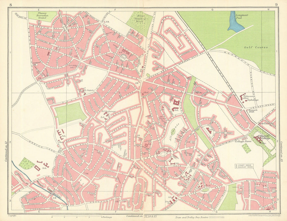 BIRMINGHAM NORTH New Oscott Kingstanding Perry Barr 1949 old vintage map chart