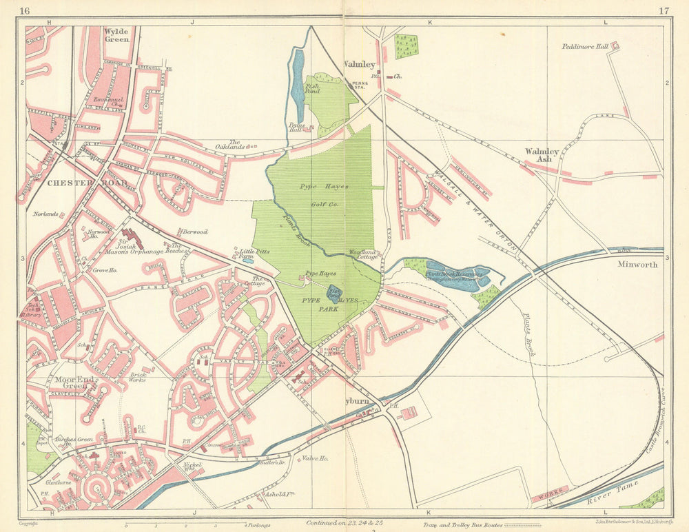 BIRMINGHAM NORTH Chester Road Walmley Moor End Green Walmley Erdington 1949 map