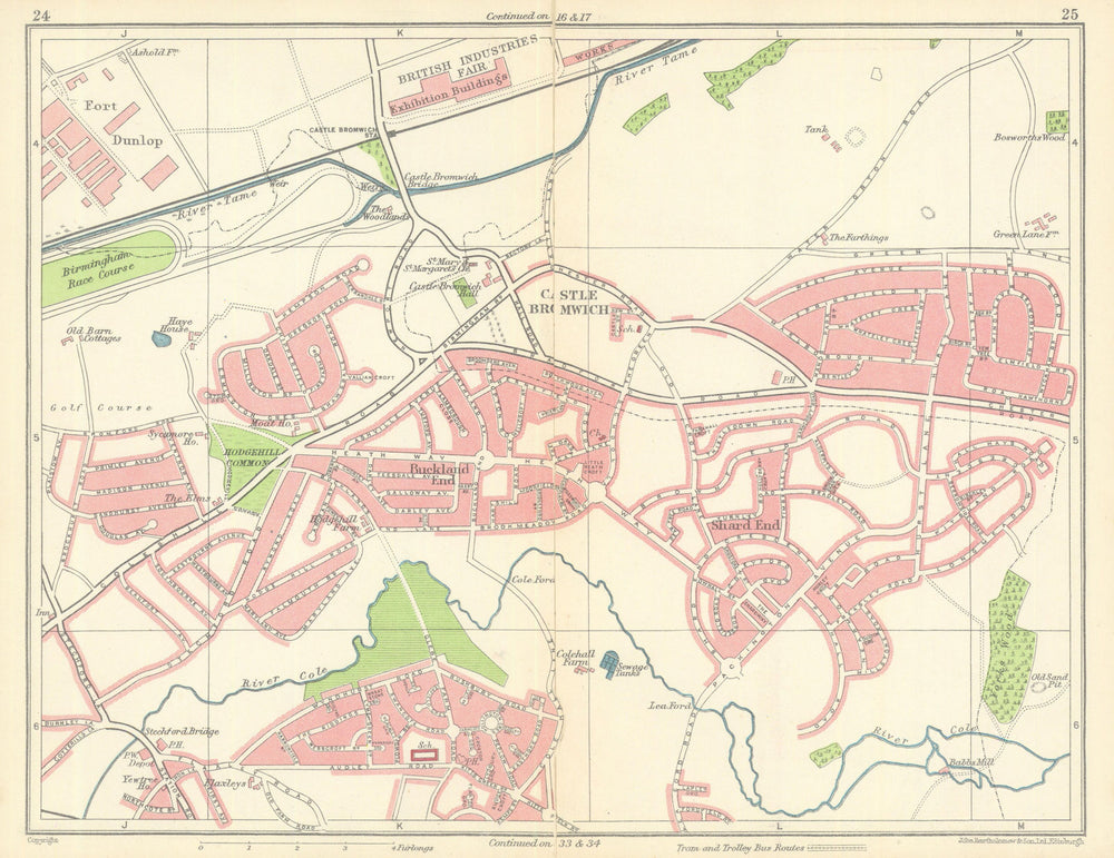 BIRMINGHAM NORTH EAST Castle Bromwich Shard/Buckland End Fort Dunlop 1949 map