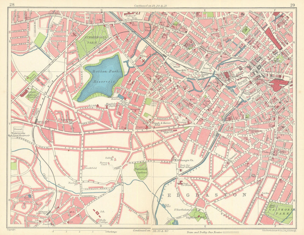 BIRMINGHAM WEST Edgbaston Harborne New Street Ladywood Rotton Park 1949 map