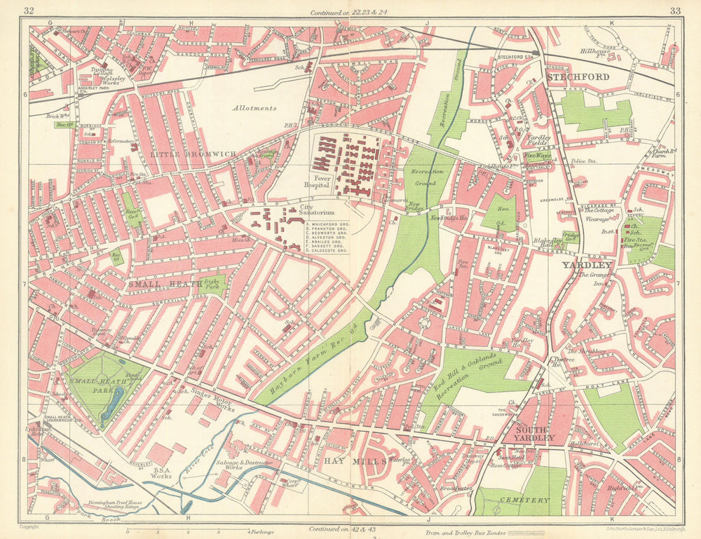 BIRMINGHAM EAST Little Bromwich Small Heath Yardley Hay Mills Stechford 1949 map