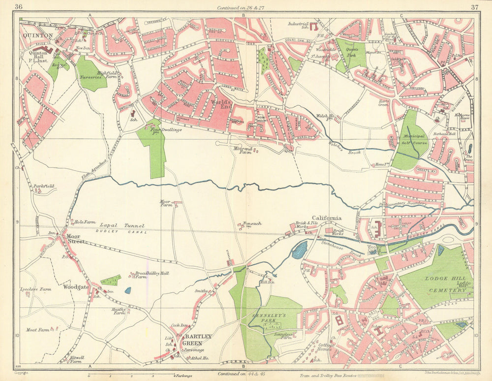 BIRMINGHAM SOUTH WEST Quinton World's End Bartley Green Harborne Weoley 1949 map