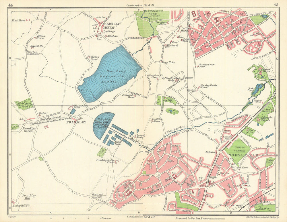 BIRMINGHAM SOUTH WEST Frankley Bartley Green Northfield Weoley 1949 old map