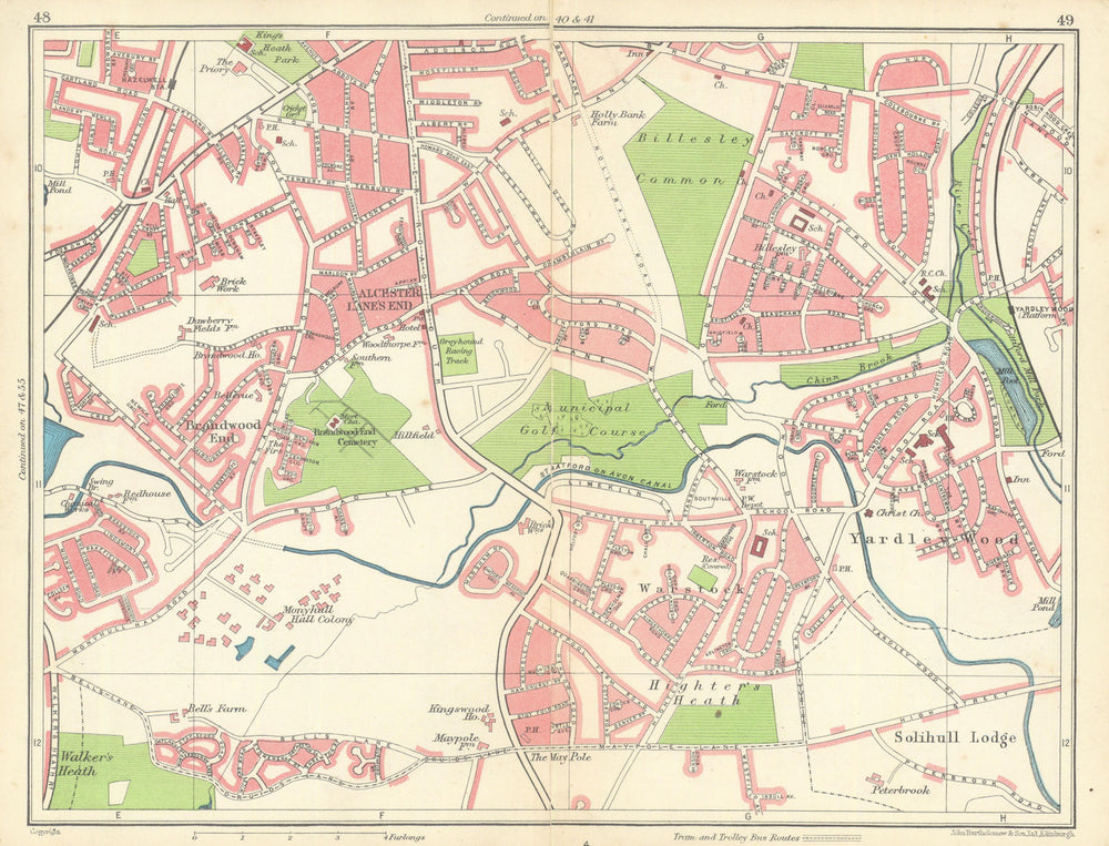 BIRMINGHAM SOUTH Hazelwell Brandwood Alcester Warstock Yardley Wood 1949 map